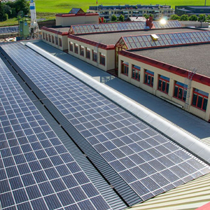 Installation of photovoltaic panels at the main factory.